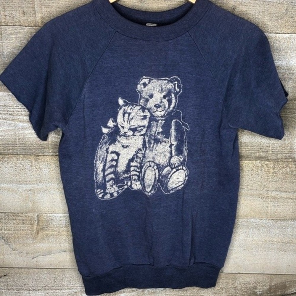 Cottage core small bear cat short sleeve sweater top